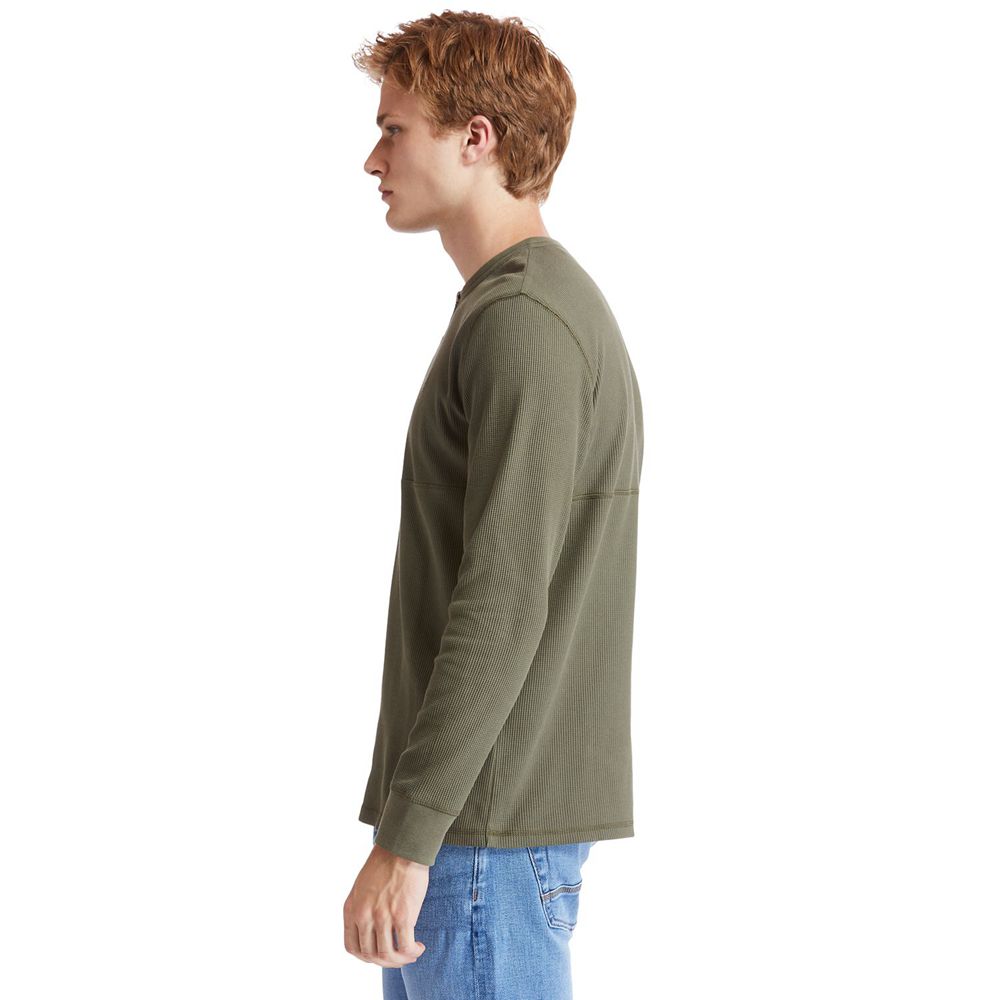 Timberland Mens Shirts Wharf River Waffle-Knit Henley - Olive - India RW3704526